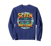 70th Birthday Seven Decades of Awesome for Men Sweatshirt, Adult Unisex, Navy, S
