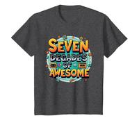 70th Birthday Seven Decades of Awesome for Men T-Shirt, Kids, Dark Heather Grey, 2 Years