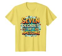 70th Birthday Seven Decades of Awesome for Men T-Shirt, Kids, Lemon, 12 Years