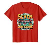 70th Birthday Seven Decades of Awesome for Men T-Shirt, Kids, Red, 10 Years