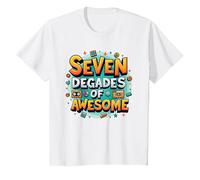 70th Birthday Seven Decades of Awesome for Men T-Shirt, Kids, White, 3 Years