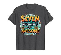 70th Birthday Seven Decades of Awesome for Men T-Shirt, Men, Dark Heather Grey, S