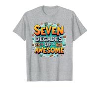 70th Birthday Seven Decades of Awesome for Men T-Shirt, Men, Heather Grey, S