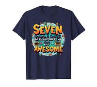70th Birthday Seven Decades of Awesome for Men T-Shirt, Men, Navy, L