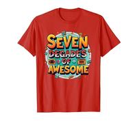 70th Birthday Seven Decades of Awesome for Men T-Shirt, Men, Red, S