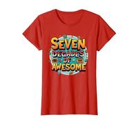 70th Birthday Seven Decades of Awesome for Men T-Shirt, Women, Red, S