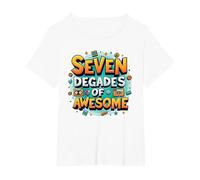 70th Birthday Seven Decades of Awesome for Men T-Shirt, Women's Plus, White, 3X