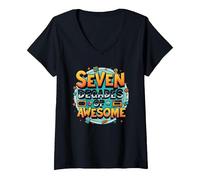 70th Birthday Seven Decades of Awesome for Men V-Neck T-Shirt, Women, Black, S