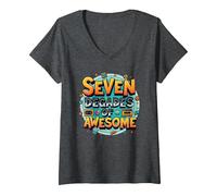 70th Birthday Seven Decades of Awesome for Men V-Neck T-Shirt, Women, Dark Heather Grey, S