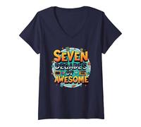 70th Birthday Seven Decades of Awesome for Men V-Neck T-Shirt, Women, Navy, S
