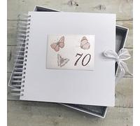 70TH Birthday. Special Occasion. Card & Memory Book. Vintage Butterflies Design. Hand Finished by WHITE COTTON CARDS (VB70CM)