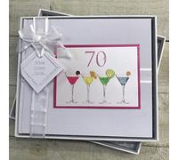 70TH Birthday. Special Occasion. Guest Book. NEON Cocktail Glasses Design. Hand Finished by WHITE COTTON CARDS (NC70G)