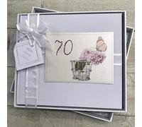 70TH Birthday. Special Occasion. Guest Book. Peonies & Butterfly Design. Hand Finished by WHITE COTTON CARDS (P70GB)