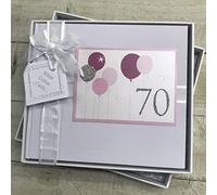 70TH Birthday. Special Occasion. Guest Book. Pink Balloons Design. Hand Finished by WHITE COTTON CARDS (BALP70G)
