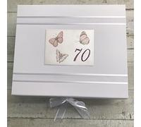 70TH Birthday. Special Occasion. Large Keepsake Box. Vintage Butterflies Design. Hand Finished by WHITE COTTON CARDS (VB70LK)