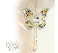70th Birthday Suncatcher Butterfly Ornament Card Set, Elegant Butterfly Suncatchers with Sparkling Crystal Suncatcher Effect, Window Decor Keepsake Celebrating 70 Years Hanging for Home or Balcony
