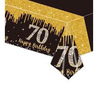 70th Birthday Table Cloth Black Gold,137*274cm Black Gold 70th Birthday Party Table Decoration Plastic Waterproof Rectangular Table Cover for Men Women Him Her Birthday Gifts Party Table Decoration