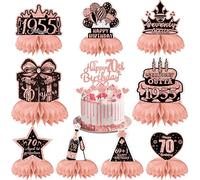 70th Birthday Table Decorations for Women - Rose Gold Party Honeycomb Centerpieces Cake Toppers Supplies, 17 Pieces Cheers to 70 Years Vintage 1955 Decor Happy 70th Birthday