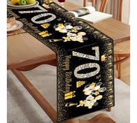 70th Birthday Table Runner,Black Gold Happy Birthday 70th Tablecloth for Men Women 70 Anniversary Celebration Table Centrepiece Decoration for 70th Years Old Party Favor Photo Booth Props 180x35cm