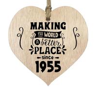70th Birthday Wooden Heart Plaque - Making the world a better place - Light Wood Sign Keepsake, Celebrate Platinum Birthday Nan Grandad Mum Dad, Plaque with Quotes Gifts from the Family
