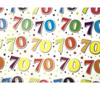 70th Birthday Wrapping Paper Gift Wrap, 2 Sheets, 1 Matching Tag 70 - white