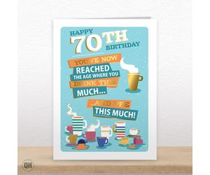 70th Birthday You've Reached The Age Where You Drink This Much And Pee This Much! - Funny 70th Birthday Card