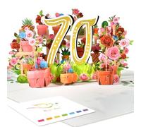 70th Flower Birthday Pop Up Card for Women - Elegant 3D Garden Scene with Roses, Butterfly, Sparkling Gold “70” - Floral Milestone Greeting Card for Her - Includes Envelope and Blank Note