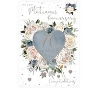 70th Milestone Platinum Anniversary Card - 70 Years - Floral Heart with a Copper Foil Finish - by ICG
