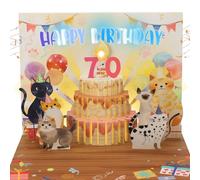 70th Musical Birthday Card, Funny Cat Pop Up Birthday Card with Colourful Lights, 3D Cake Music Greeting Card, Birthday Gift for 70th Man, Woman, Wife, Husband