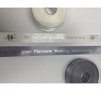70th or 'Platinum' Anniversary Printed Ivory or Silver Ribbon 25mm x 1 M Length (70th onto Ivory)