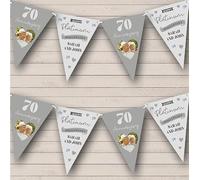 70th Platinum Grey Photo Hearts Personalised Wedding Anniversary Bunting - Hanging Party Decoration - Wedding Anniversary Party Banner Garland | Decorative Party Supplies