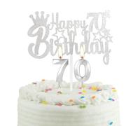 70th Silver Birthday Cake Candle Topper, Party Decoration for Boys, Girls, Men, Women - Wedding Anniversary