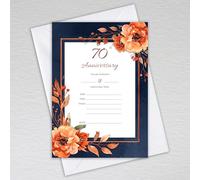 70th Wedding Anniversary Invitations - Elegant Navy & Burnt Orange Anniversary Party Invites with a Botanical Theme - A6 Blank Invite Cards (Pack of 50 with Envelopes)