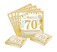 70th Wedding Anniversary Party Napkins, 40PCS Gold Glitter Happy 40th Decorative Paper Serviettes, 33x33cm/13x13in Disposable Tableware