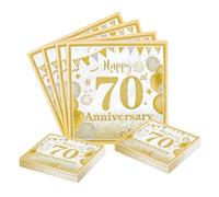 70th Wedding Anniversary Party Napkins, 40PCS Gold Glitter Happy 70th Decorative Paper Serviettes, 33x33cm/13x13in Disposable Tableware for Milestone Anniversary Celebration Decorations