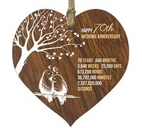 70th Wedding Anniversary Wooden Heart Plaque, Dark Wood Sign Keepsake