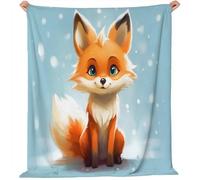 70x100 cm Blue Flannel Throw Blanket - Cute Little Fox Print for Bed Sofa Travel, Super Soft Warm Fuzzy Fluffy Blanket for Adults and Kids