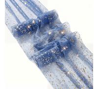 70x300cm Glitter Gauze Table Runner, Sparkling Gold Foil Sheer Cheesecloth Runner for Dining Table Decor, Wedding, Birthday, Christmas, Party and Holiday Decoration (Blue, 1Pc)