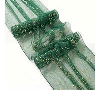 70x300cm Glitter Gauze Table Runner, Sparkling Gold Foil Sheer Cheesecloth Runner for Dining Table Decor, Wedding, Birthday, Christmas, Party and Holiday Decoration (Green, 1Pc)