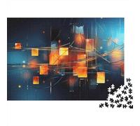 70x50cm/1000pcs 1000 Piece Jigsaw, Abstract Orange Cubes Network, Festive Present