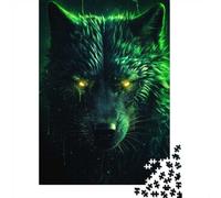 70x50cm/1000pcs 1000 Piece Jigsaw, Black Wolf with Green Aura, Winter Gift