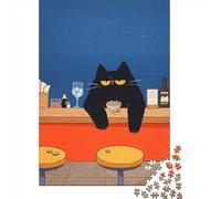 70x50cm/1000pcs 1000 Piece Jigsaw, Grumpy Black Cat at A Bar, Festive Gift