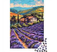70x50cm/1000pcs 1000 Piece Jigsaw, Lavender Field Tuscan Villa Abstract Minimalist Illustration, Winter Gift