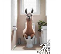 70x50cm/1000pcs 1000 Piece Jigsaw, Llama on Toilet Bathroom Art, Holiday Puzzle Gift