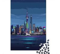70x50cm/1000pcs 1000 Piece Jigsaw, Shanghai Skyline at Night | For free days in December, this adult jigsaw puzzle with 1000 pieces works as both a festive gift and an indoor activity.
