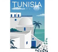 70x50cm/1000pcs, Classic Jigsaw for Adults, 1000 Pieces, Tunisia Sidi Bou Said Travel Poster