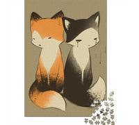 70x50cm 1000pcs Foxes in Love Cute Digital Art Jigsaw Puzzle, 1000 Piece