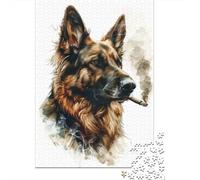 70x50cm/1000pcs, Paper Puzzle, 1000 Pieces, Smoking German Shepherd