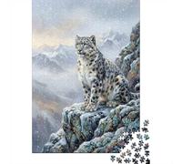 70x50cm/1000pcs, Paper Puzzle, 1000 Pieces, Snow Leopard on Snowy Mountain Cliff