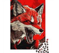 70x50cm/1000pcs, Picture Puzzle, 1000 Pieces, Aggressive Red Fox Animal